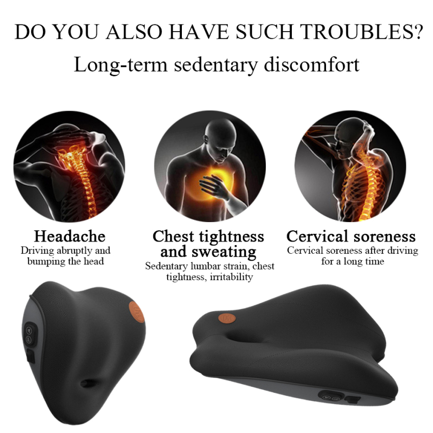 【In Stock】1PC Electric Charging Massage Neck Support Pillow /Car Seat Back Support Headrest Pillow Simulation Human Massage Car Back Travel Home Office