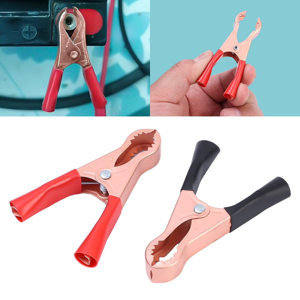 2pcs Black Red Plastic Handle Test Probe Metal Alligator Clips Connector Connect Socket Plug for Battery