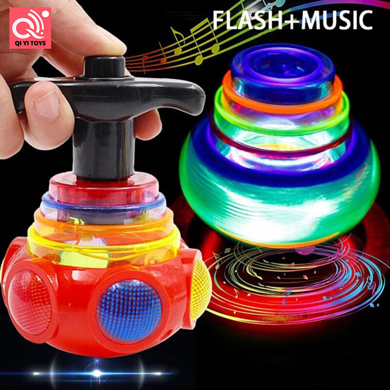 QIYI Gyro Toy Colorful Flashing Gyro Music Spinning Toy With Launcher For Children Gifts
