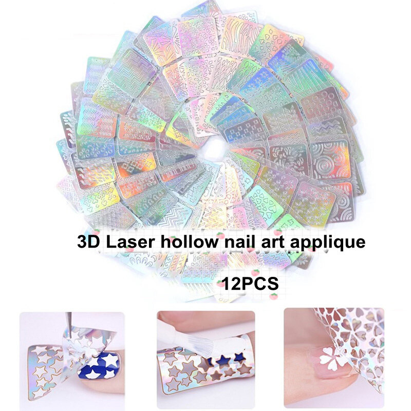 3D Laser Hollow Nail Art Applique 12pcs New Nail Stickers