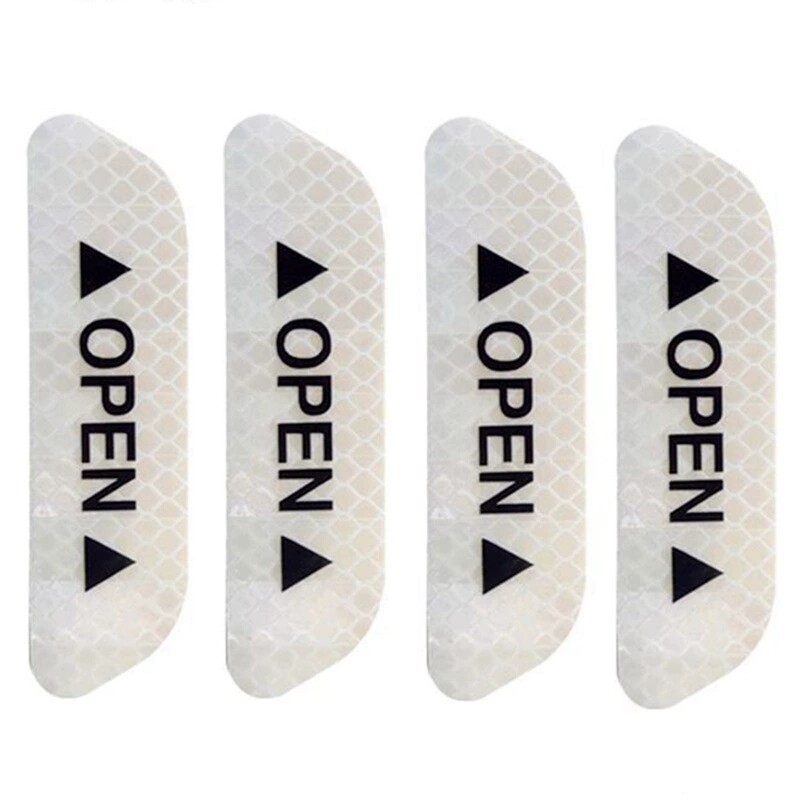 [4pcs Car Door Safety Warning Stickers Reflective Decorative Decals Open Logo Emblems Accessories,4pcs Car Open Stickers,]