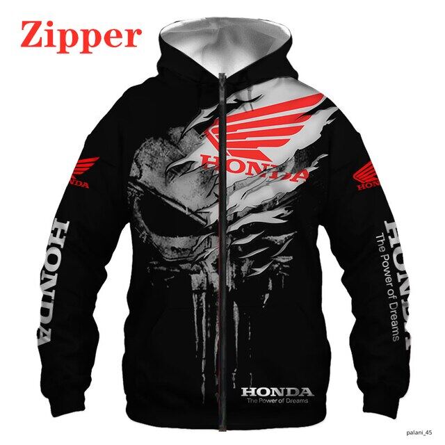 2021ใหม่ Honda Wing Punisher เสื้อฮู้ดมีซิป3D พิมพ์ผู้ชายกีฬา Harajuku เสื้อกีฬาแบบสวมศีรษะ Casual มอเตอร์ไซด์เสื้อแจ็คเก็ตสำหรับนักบิด