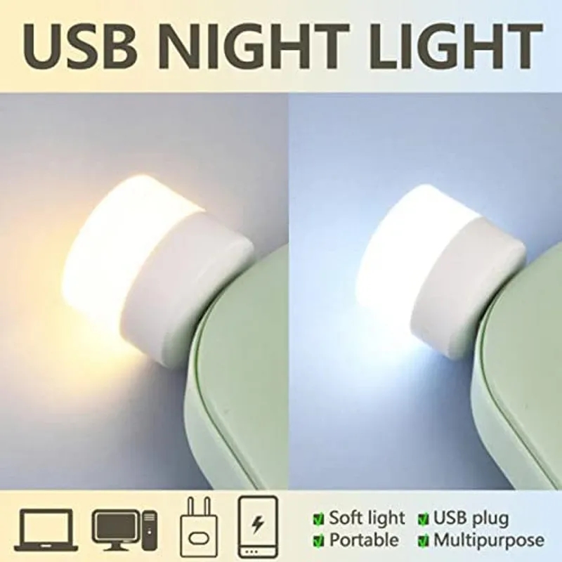 10 cái USB mini đèn ban đêm màu trắng ấm bảo vệ mắt Đèn đọc sách Phích cắm USB PC Ô tô điện Đèn Led sạc đèn ngủ