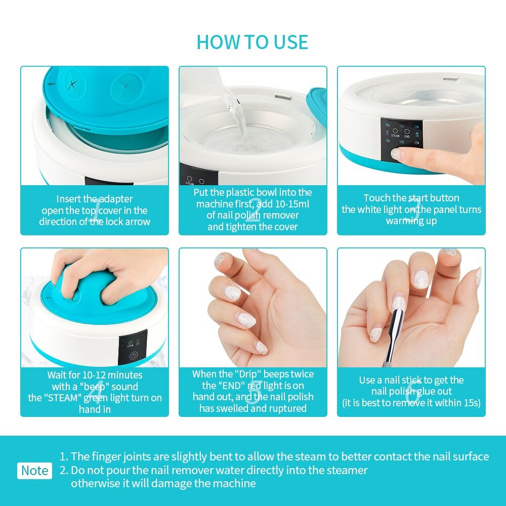 foreverlily Steam Polish Removal Device Steam Remove Nails Smart Touch Panel Polish Removal Tool