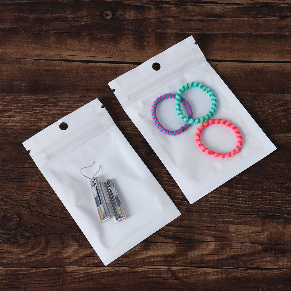 Bộ 100 Ngọc Trai Túi Ziplock Trắng/Trong Suốt Tự Hàn Kín Dây Kéo Nhựa Bán Lẻ Túi Túi Bảo Quản