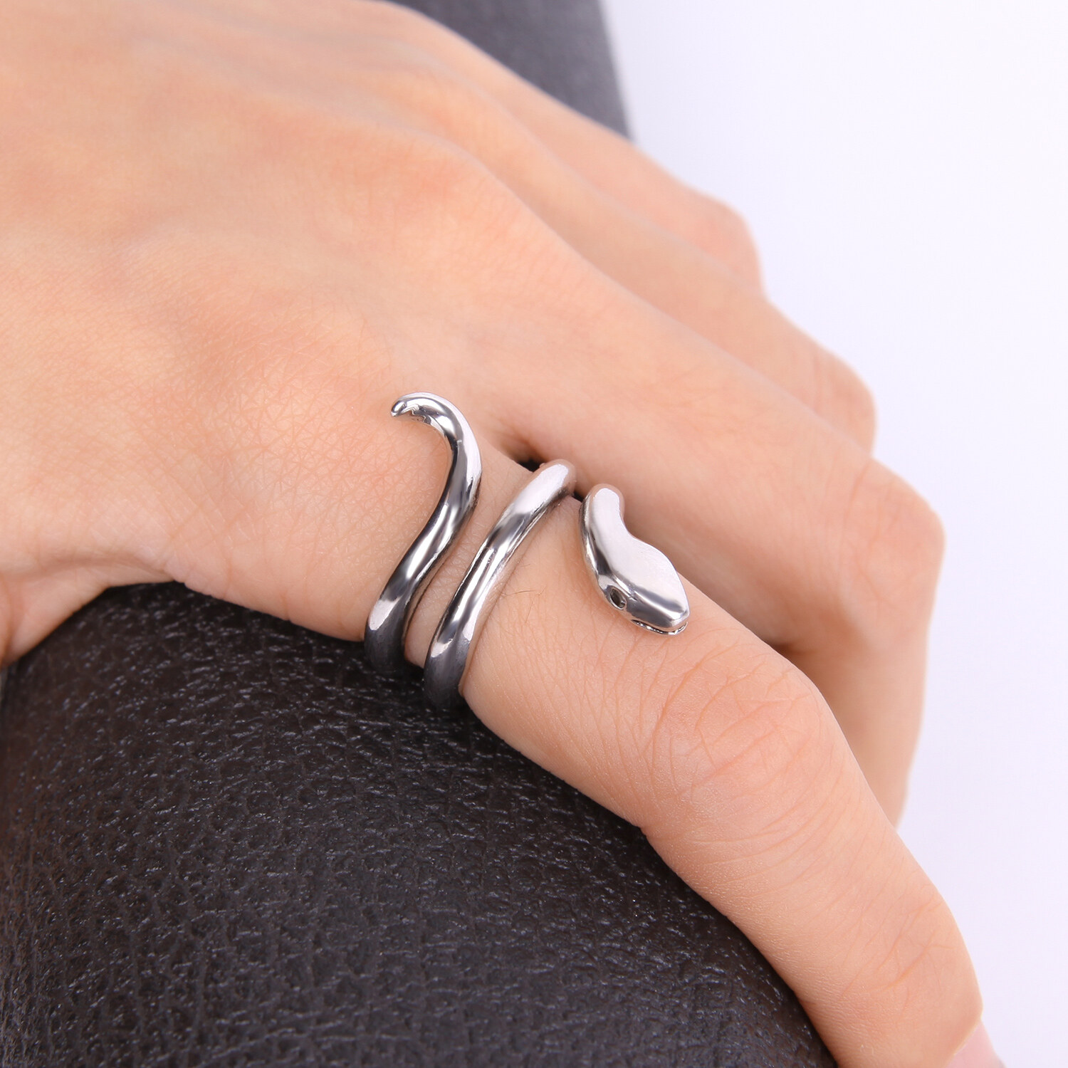 Punk Gothic Stainless Steel Snake Ring Open Adjustable Men Women Jewlery Ring