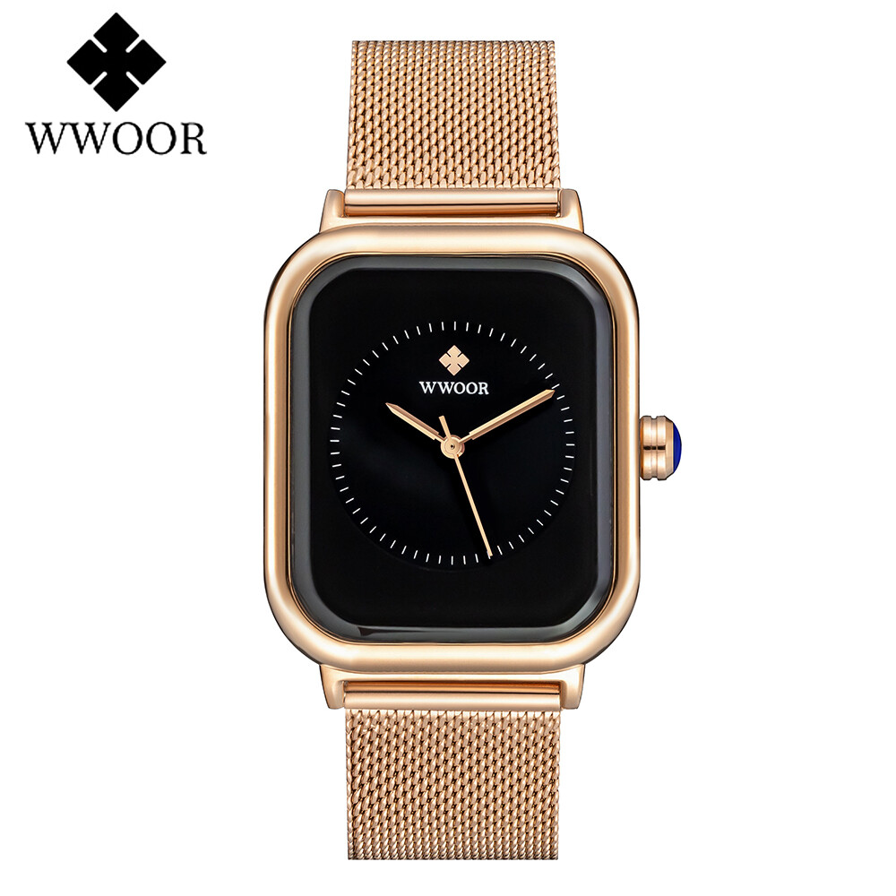 Wristwatches For Women WWOOR Fashion Brand Stainless Steel Square Dial Waterproof 3 ATM Quartz Casual Female Watches