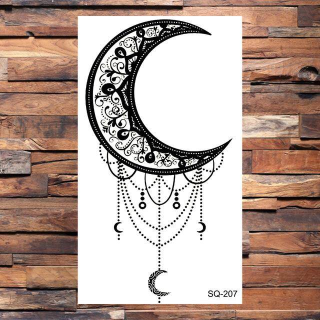 Black Henna Mandala Temporary Tattoos For Women Men Dream Catcher Lotus Dream Catcher Fake Tattoo Sticker Back Chest Tatoos