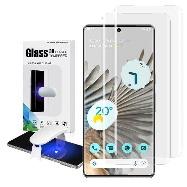 2PCS Tempered Glass for Google Pixel 7 Pro Screen Protector Full Protective Fingerprint Unlock 3D Curved UV Liquid