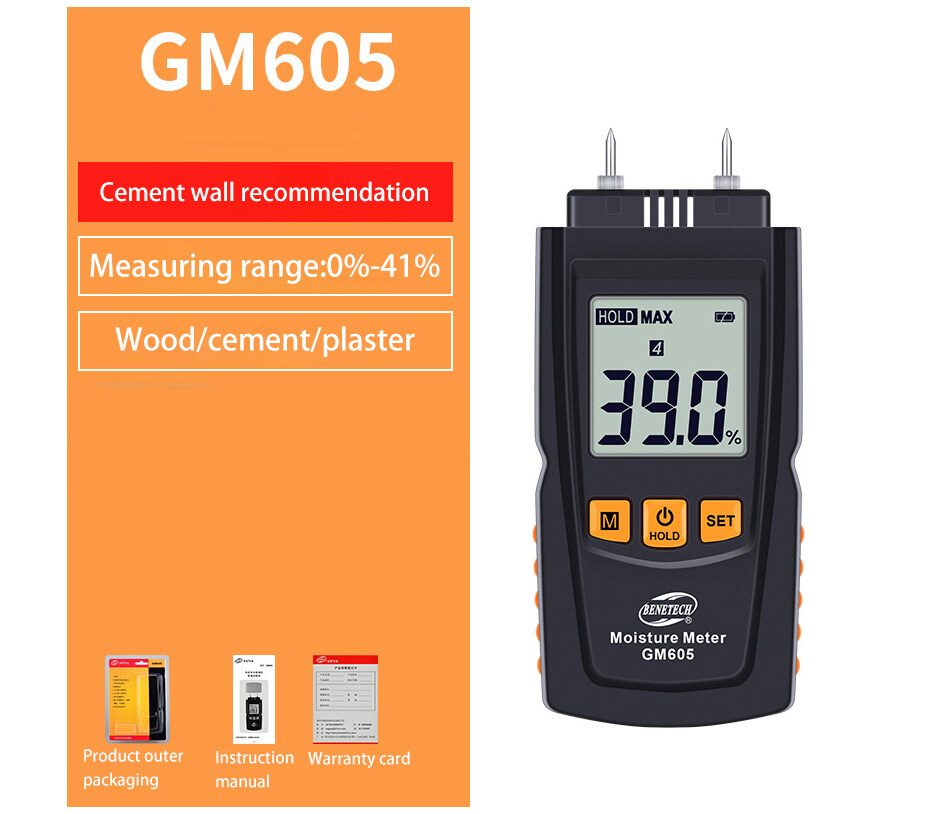 Damp Meter Wood Moisture Meter GM605 GM610 GM620 LCD Digital Inductive High Precision Humidity Tester Measuring Device Hygrometer Content Tester for Logs Drywall Building Materials Plaster