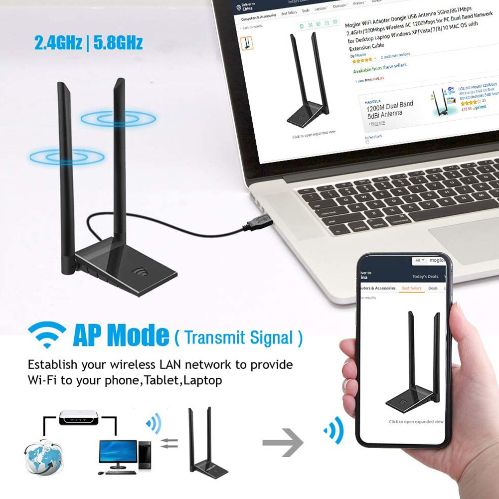 Bộ Chuyển Đổi WiFi USB 3.0 Card Mạng Không Dây Băng Tần Kép AC1200 Đối Với Máy Tính PC