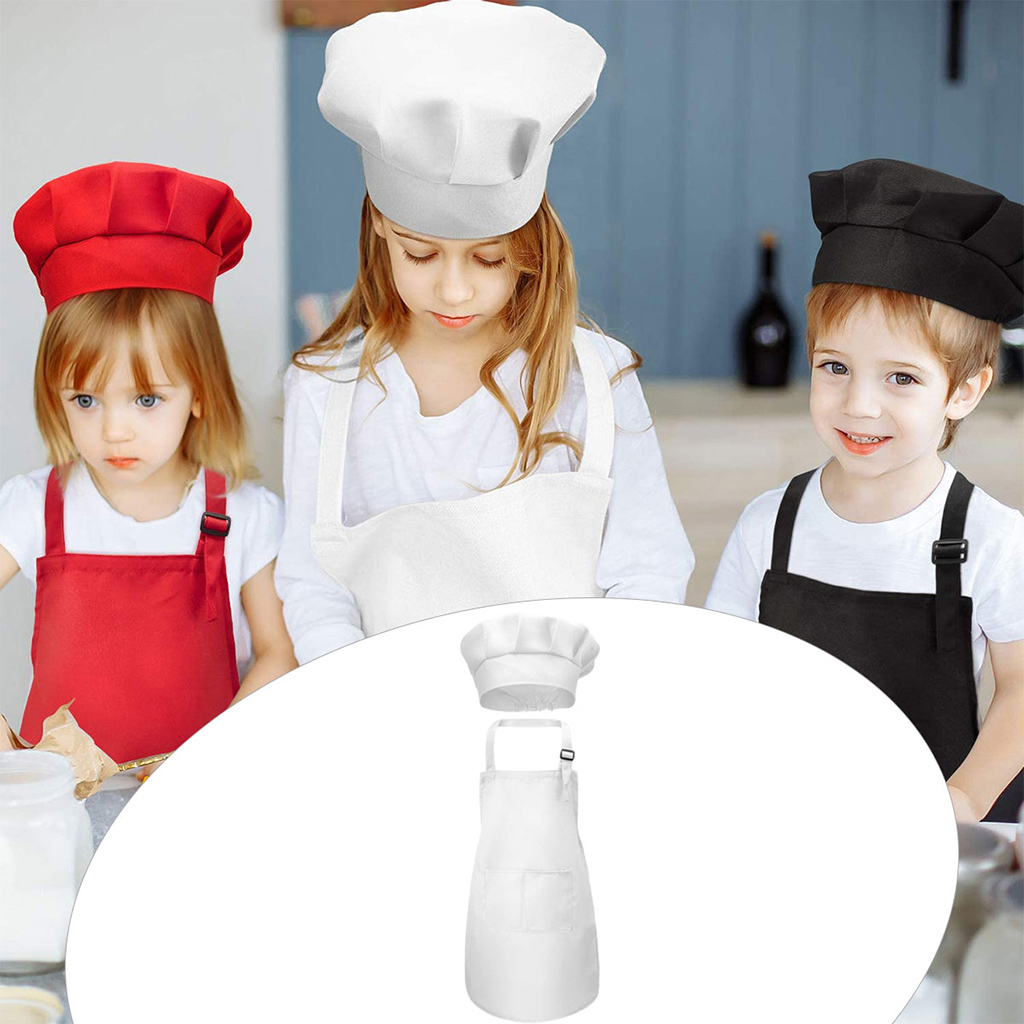 Blesiya Kids Apron Chef Hat Set Adjustable Bib Front Pocket for Crafting Baking
