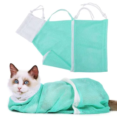 GSFGR Anti-Bite Portable Nail Trimming Breathable Ears Clean Adjustable Cat Restraint Bag Cat Washing Bag Cat Grooming Bathing Bag Cat Shower Net Bag