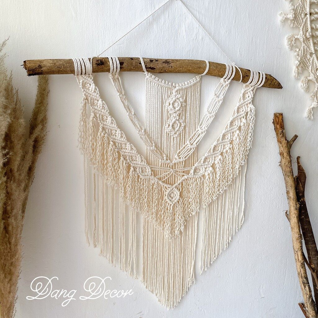 Mành macrame trang trí nhà cửa phong cách Vintage màu trắng