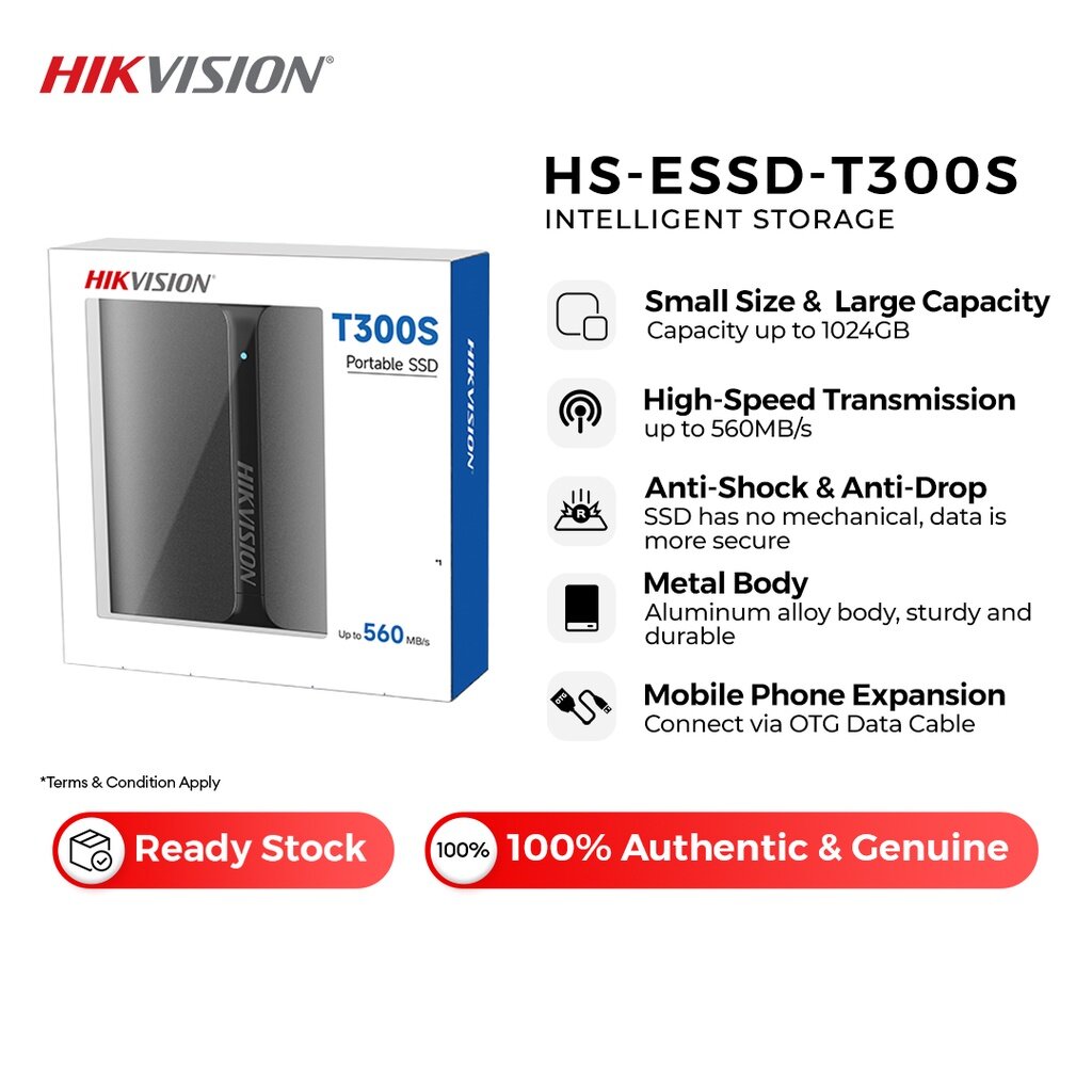 High Speed 560MB/s 1TB Hikvision T300s USB 3.1 TypeC Portable SSD
