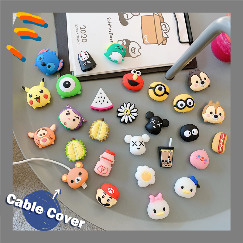 CrashStar Cartoon Cable Protector Cute USB Data Line Organizer Manager Holder Cord Protective Cover Cable Winder Case For iPhone Charging Cord Decorative Accessories Casing Top Sale