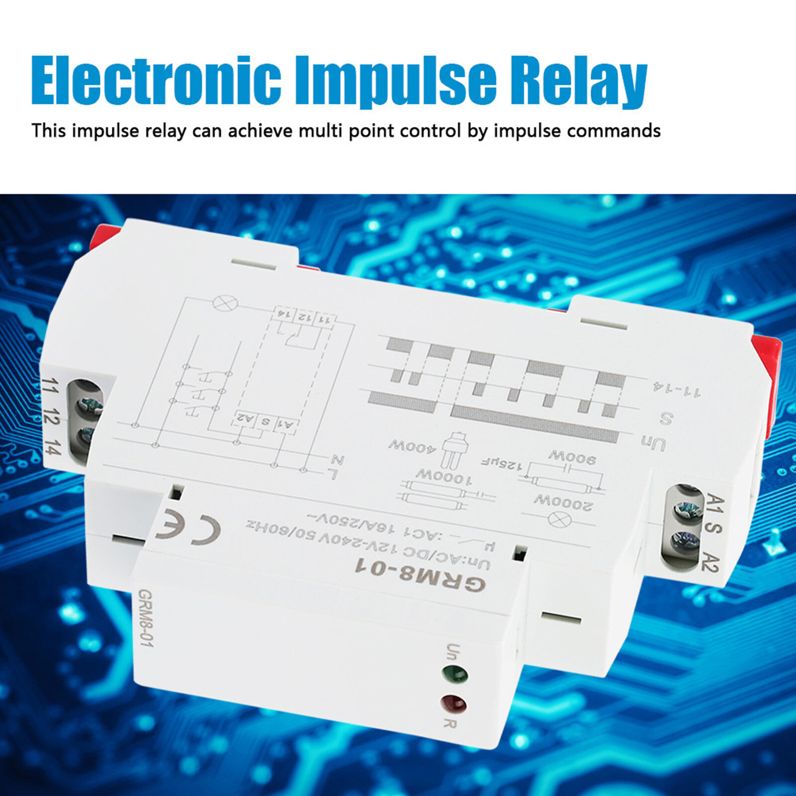 Impulse Relay GRM8-01 AC/DC12-240V Electronic Impulse Relay Latching Relay Memory Relay Can Achieve Multi Point Control by Impulse Commands