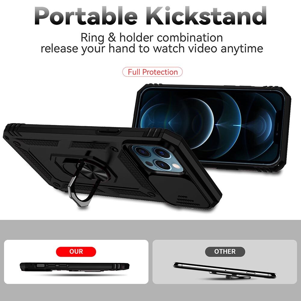 For iPhone 12 Pro Max 6.7 Phone Case,For iPhone 12 6.1/iPhone 12 Pro 6.1 Cases,Sergeant Push Window Protection Camera Armor Ring Bracket Back Cover For iPhone 12 Mimi 5.4