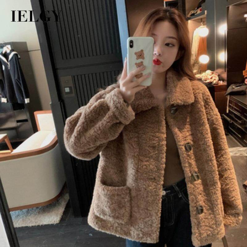IELGY Little Fragrant Lambs Wool Jacket Women's Loose and Thick Short