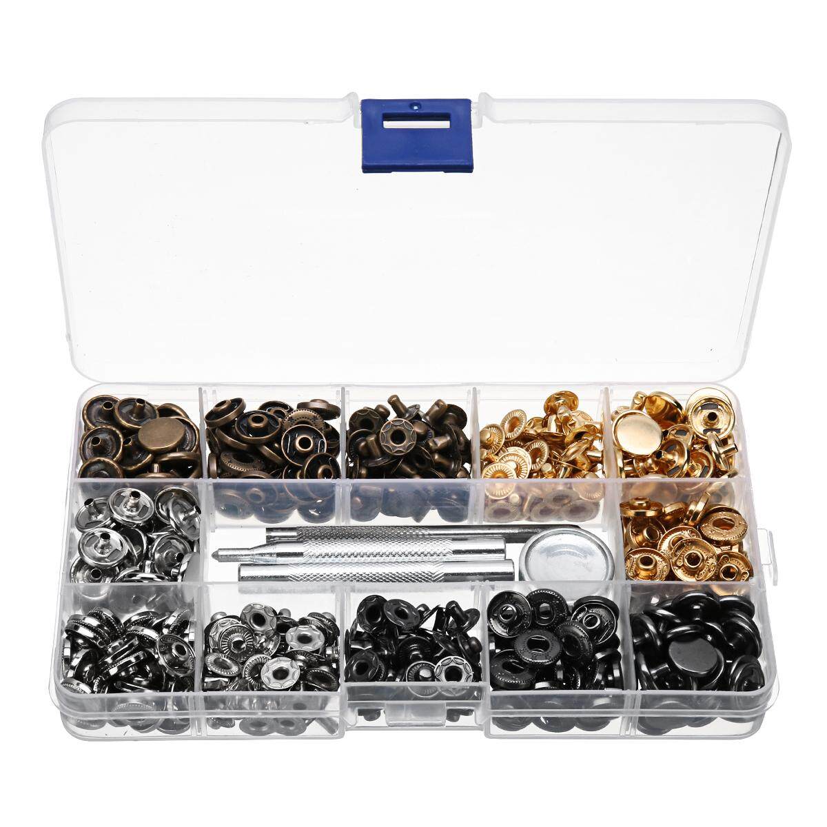120 Set Snap Fasteners Kit for Clothing Leather 6 Color 12 mm Metal