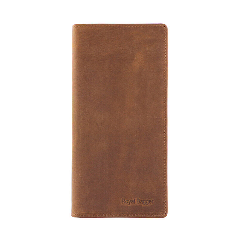 Royal Bagger Long Wallet Purse for Men Crazy Horse Leather Retro Slim Phone Clutch Bag Cowhide Casual Business Card Holder Money Clip Top Grade
