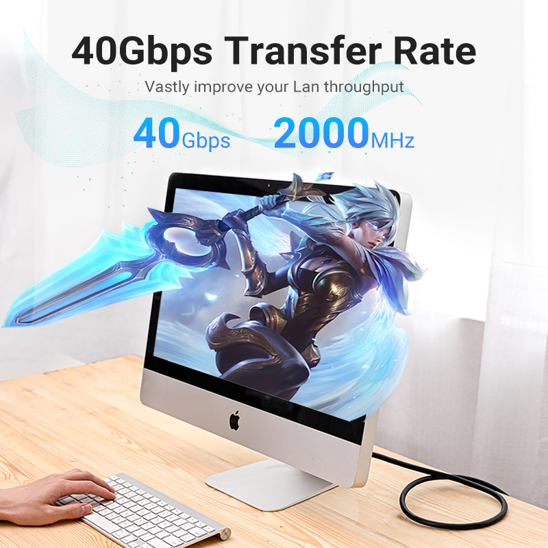 Vention Ethernet Cable RJ45 Cat8 Lan Cable SFTP 40Gbps 2000MHz RJ 45 Cat 8 Network Patch Cable for Router Modem Cable Ethernet