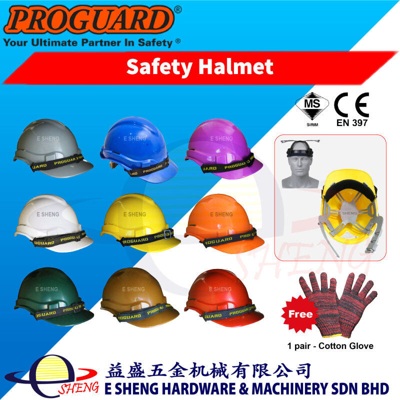 Proguard Safety Helmet (Sirim Certified) Yellow, White, Blue, Red, Orange, Green, Grey, Purple, Brown FOC Cotton Glove