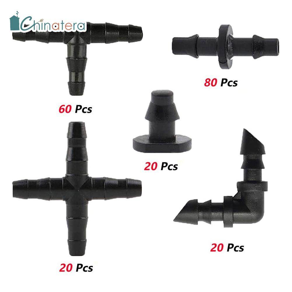 [Chinatera] 200pcs Irrigation Fittings Kit Watering System Drip Irrigation Barbed Connectors for 4/7 Tubing Flower Pot Vegetable Garden Lawn