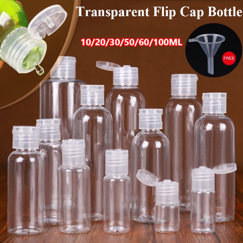 1pc 10/20/30/50/60/100ml plastic flip cap bottles empty vail for travel container cosmetics lotion pet plastic bottle