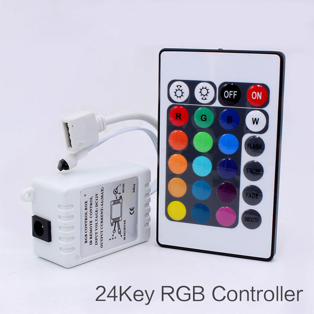 24 Keys IR Remote Control with Remote Receiver DC12V LED Ambient Strip Light Controllers Color and Brightness Adjustable Lighting Accessories Home Use