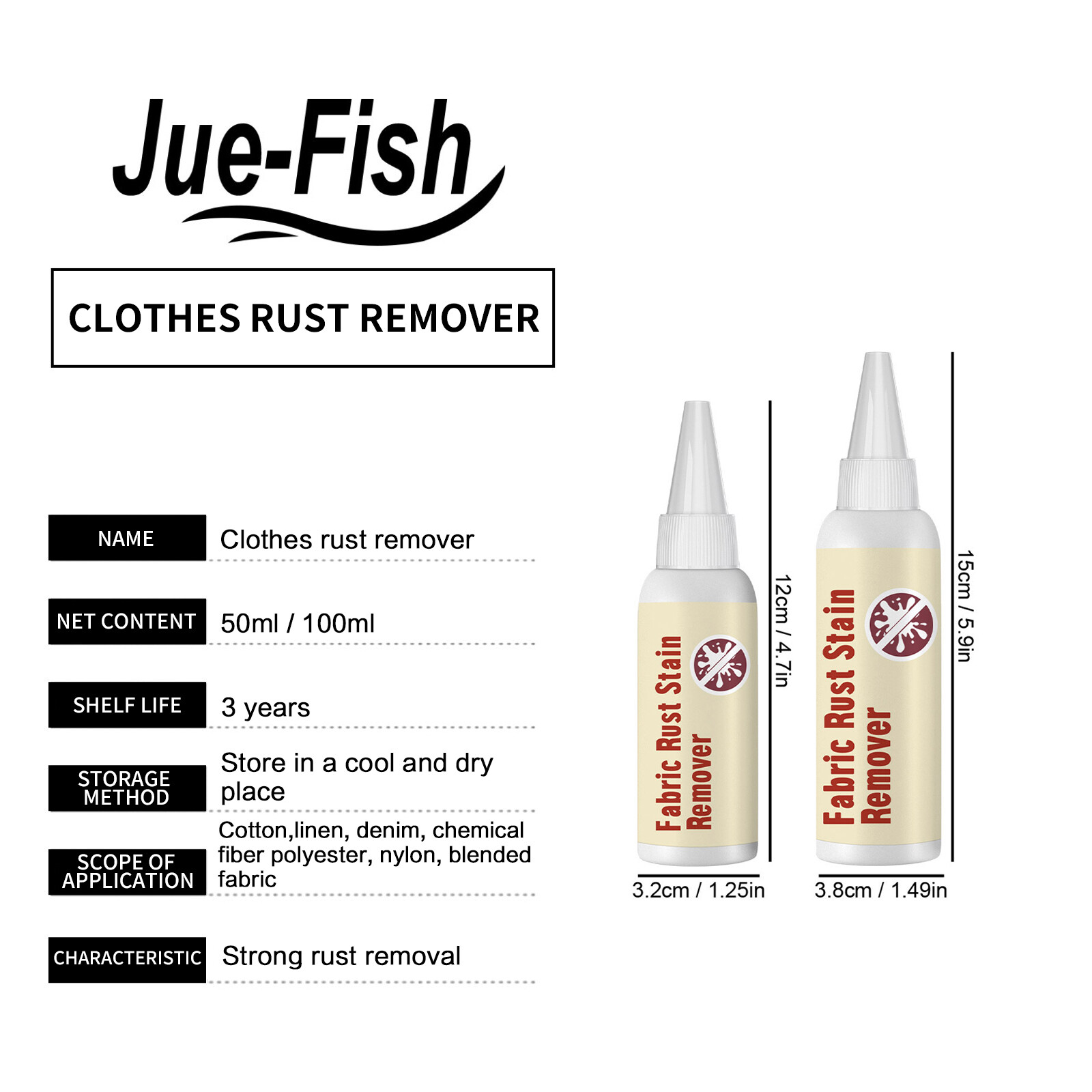 Chất Tẩy Vết Rỉ Sét Vải Đa Năng JUE-FISH Không Thấm Nước Chất Tẩy Vết Rỉ Sét Vải 100Ml Chất Tẩy Vết Rỉ Sét Quần Áo Chất Tẩy Màu Vàng Quần Áo Chất Tẩy Rửa Quần Áo Không Thấm Nước Vết Rỉ Sét
