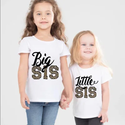 Big Sister Little Sister Fashion Kids Tshirts Sister Set Children Short Sleeve Baby Girl Tees Family Matching Tops