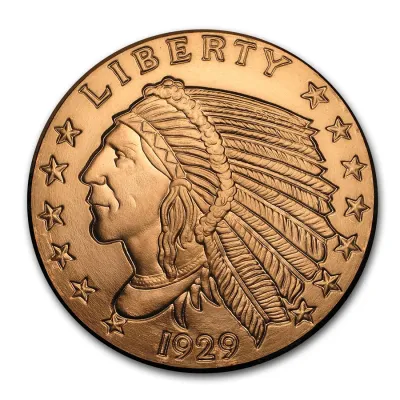 U.S. United States GSM Incuse Indian 2oz 2 oz .999 Fine Cu Copper Round Coin (Made in United States)
