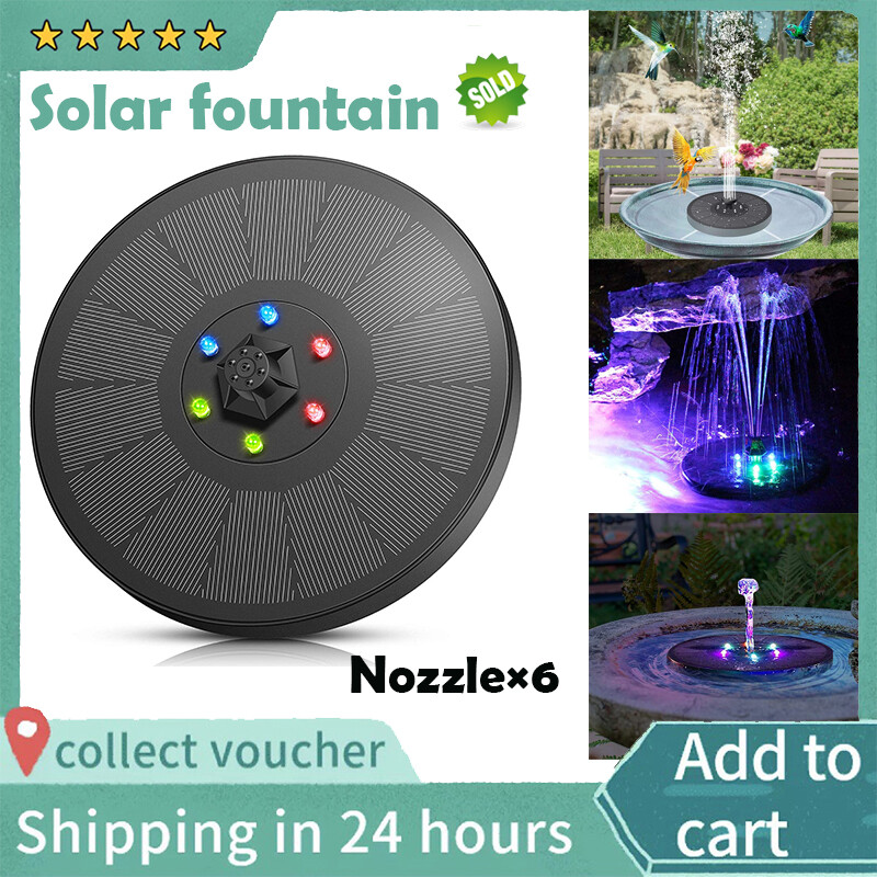 Solar water fountain pump 3W bird bathing fountain with storage battery, upgraded solar water fountain pump, with LED lights and 7 kinds of water samples, suitable for bird bathing garden pond fish tank aquarium