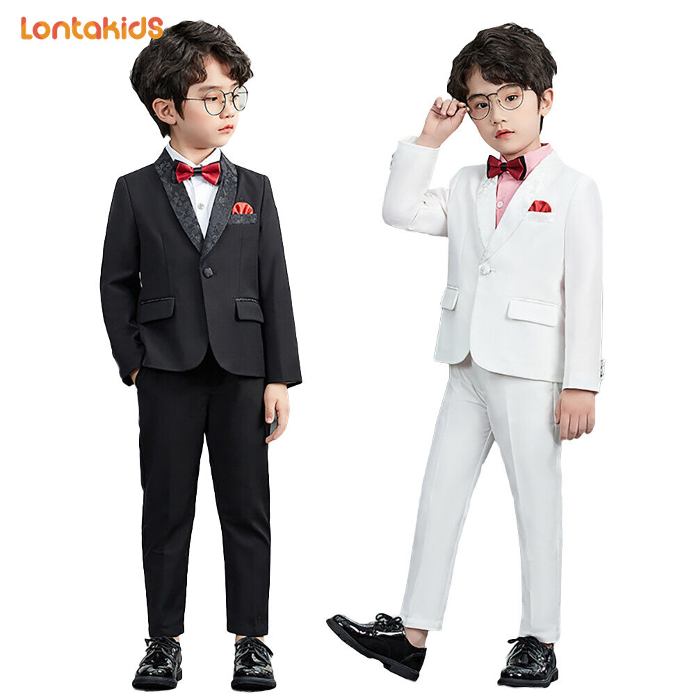 lontakids 2-14 Years Boys Gentleman Suit Kids Wedding Party Birthday Dresswear Formal Attire Suits White Black Slim Fit Clothes Tuxedo Set