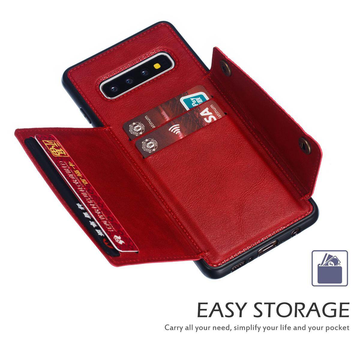 Cho Samsung s10plus S10 + da trường hợp nhiều Folio lật Bìa Wallet trở lại trường hợp vỏ, có thể làm việc với gắn trên xe hơi, ẩn thẻ tín dụng ID khe giữ, retro nút kim loại clasp, đứng hỗ trợ