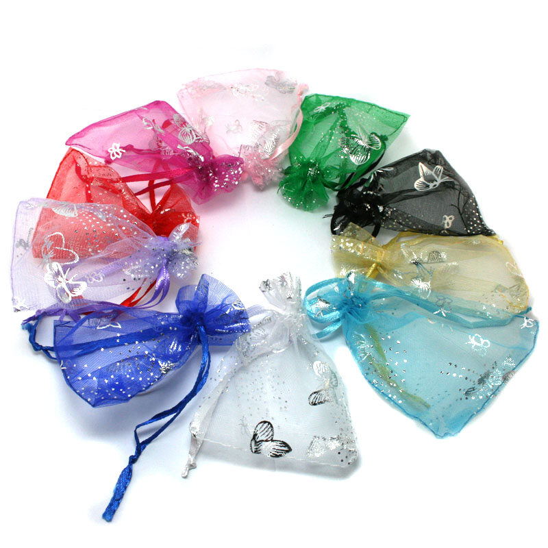 10Pcs Bronzing Organza Bags Tulle Drawstring Pouches Jewelry Packaging Display Bag Wedding Party Gift Storage Candy Bags