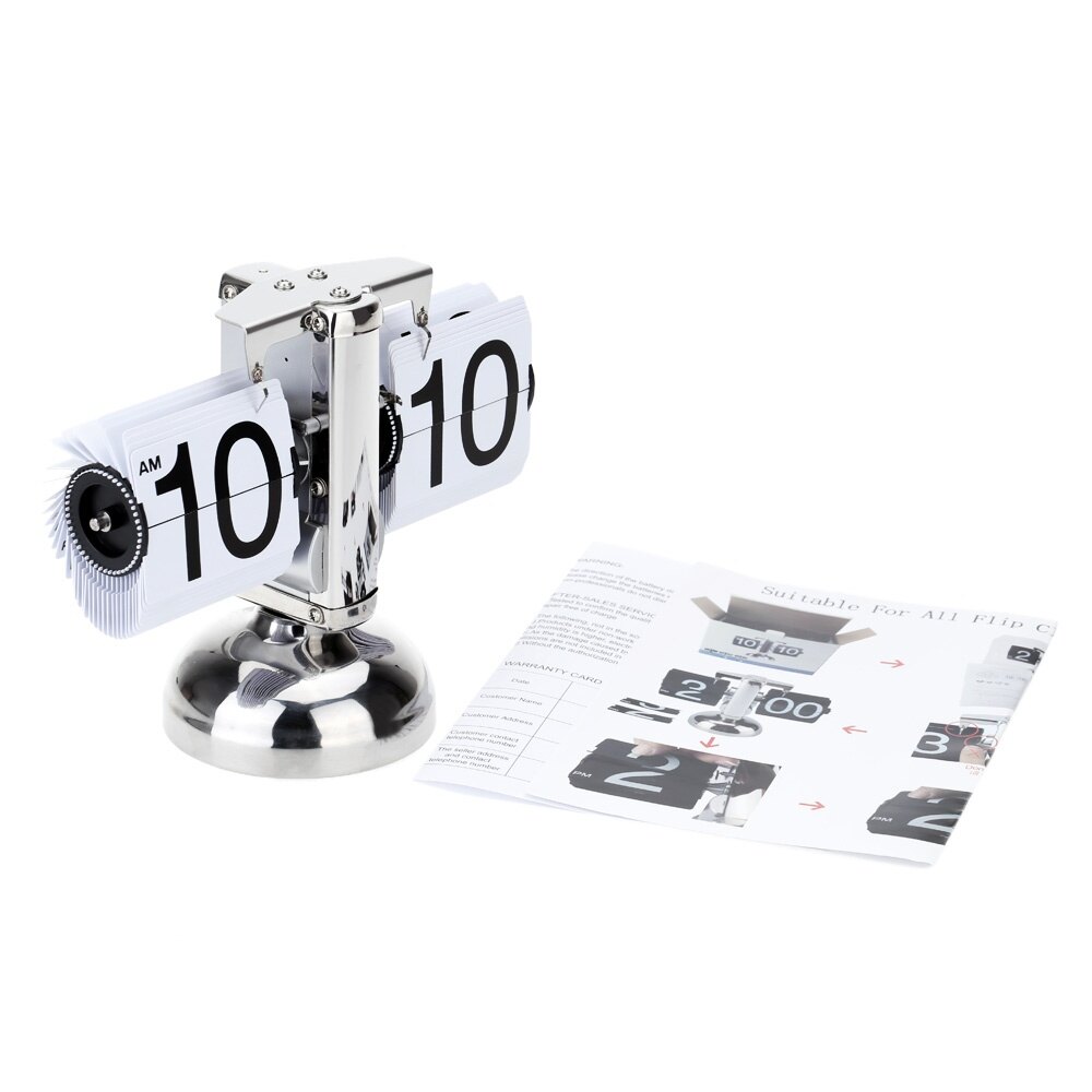 Quy Mô Nhỏ Đồng Hồ Để Bàn Retro Flip Trên Đồng Hồ Thép Không Gỉ Lật Nội Bộ Bánh Răng Hoạt Động Đồng Hồ Thạch Anh Đen/Trắng