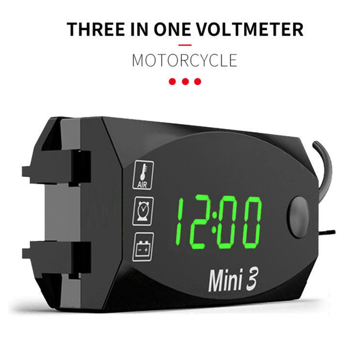 Tickas Voltage Voltmeter,Motorycycle DC 6V-30V 2 In 1 Digital Time Clock Voltage voltmeter IP67 Waterproof Tester Battery Moniter Gauge for Car Boat Marine