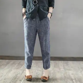 plus size striped linen pants