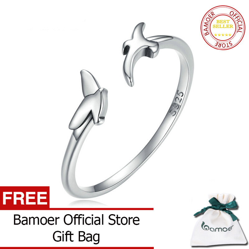 BAMOER Authentic 925 Sterling Silver Birds Opening Ring for Women Fashion Jewelry Adjustable ring SCR869