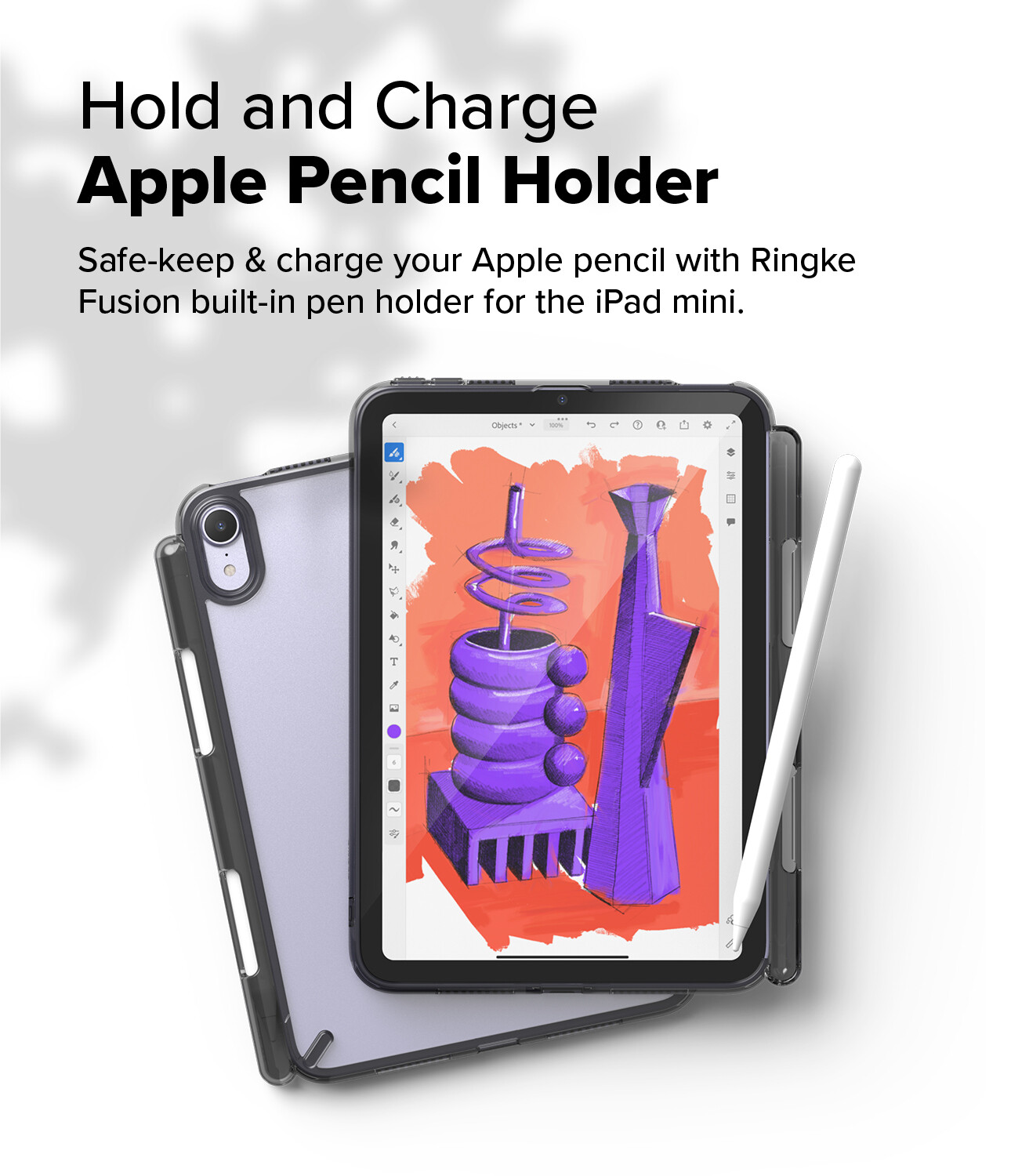 Ringke Fusion Compatible with [iPad mini A17 Pro iPad mini 6th] Case,  Transparent Back Cover with Attached Pencil Holder [Over Charge Prevention]