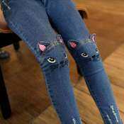 BabyQT Cartoon Cat Girls Jeans: Ages 1-8, Pencil Pants