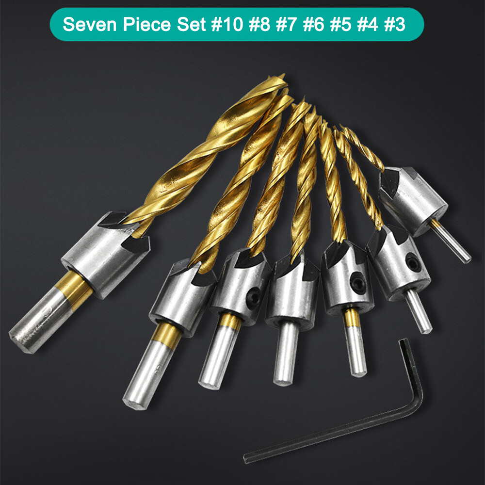 Titanium-plated tri-point woodworking drill reaming drill bit countersink drill set woodworking chamfer