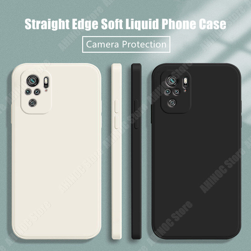 For Xiaomi Redmi Note 10 Note 10S Phone Case Straight Edge Liquid Silicone Casing Soft Shockproof Back Cover