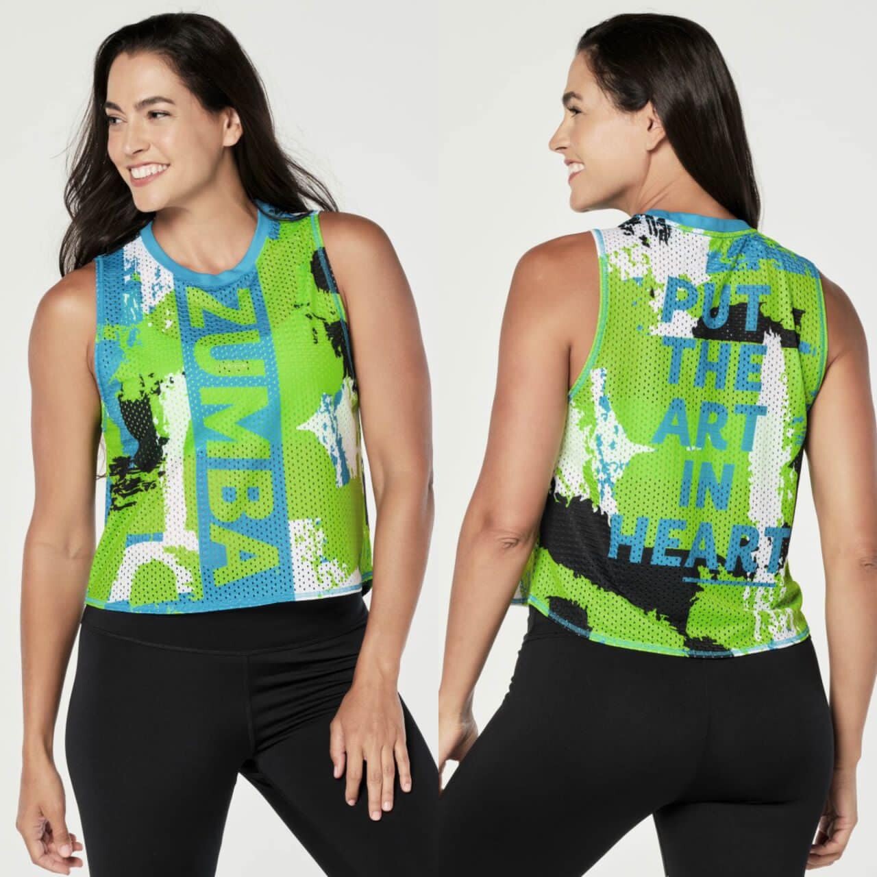 New arrived zumba wear put the art in heart mesh tank z1t000426
