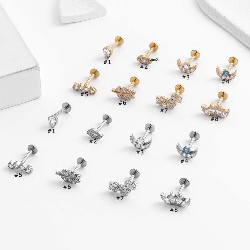1 Piece G23 Titanium Internal Internally Thread Labret Lip Stud Mmon Leaf Crown Shape Helix Cartilage Pinna Piercing 16Gauge
