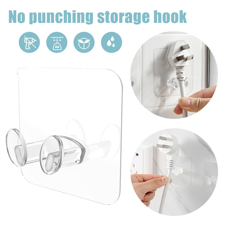 20 cái Giá đựng dây nguồn không đục lỗ móc đựng đồ treo tường trong suốt Móc Treo Đồ Dây cáp phích cắm nhà bếp tự dính