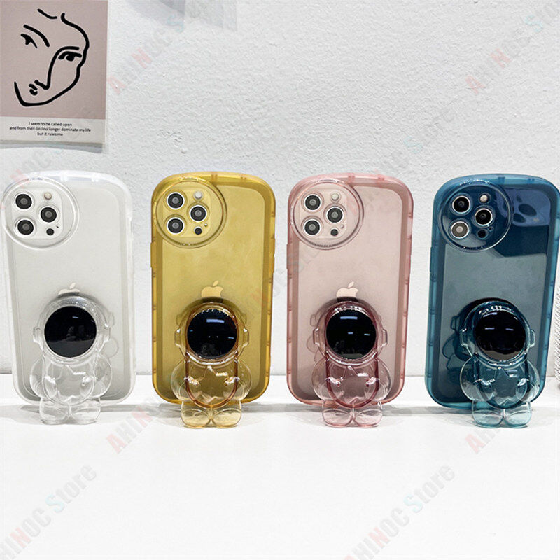 For Realme C55 Phone Case With Astronaut Bracket Soft Transparent Stand Casing Candy Color Camera Protection Back Cover