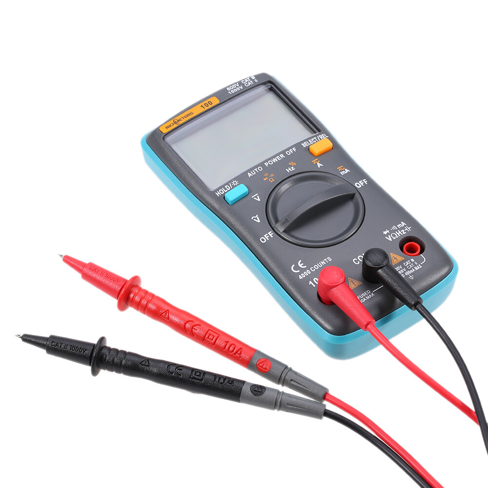 RICHMETERS RM100 Multimeter True RMS Multifunctional LCD Digital Multimeter DMM DC AC Voltage Current Resistance Diode Continuity Capacitance Frequency Duty Tester Measurement Automatic Polarity Identification Ammeter Voltmeter Ohm